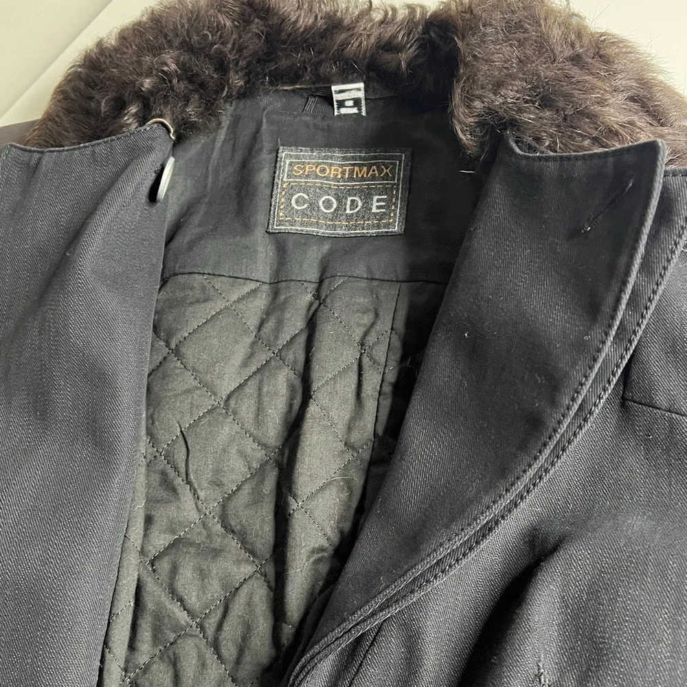 SportMax Code Sz 8 Cotton Leather Fur Fitted Quilted Interior Blazer Jacket